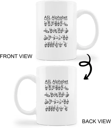 Vista 4 de ASL - Taza educativa de cerámica con lenguaje de señas americano, 11 onzas, taza de té con leche, con asa, regalos de diversidad e inclusión