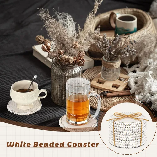 Vista 6 de Meanplan 10 posavasos de madera con cuentas, posavasos a granel para bebidas, mesa de café de 4.7 pulgadas, redondos, de granja, con cuentas