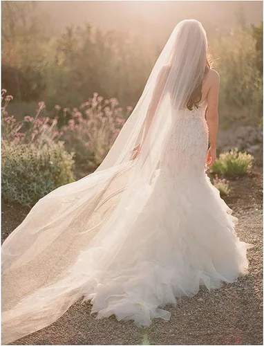 Vista 2 de EllieHouse 1 Tier Plain Tulle Wedding Bridal Veil With Metal Comb E22