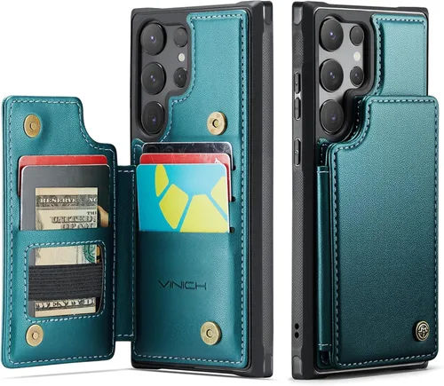 Vista 13 de Vinich Funda tipo cartera para Samsung Galaxy S23 con tarjetero, bloqueo RFID, ranuras de crédito, función atril, a prueba de golpes, para Galaxy