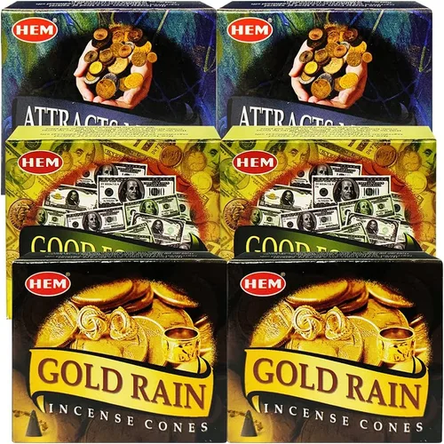 Vista 4 de Atrae Dinero Good Fortune Gold Rain - Paquete variado de conos y soporte de lluvia de Hem Trumiri Insense Insence