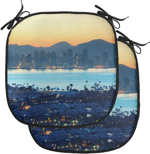 Vista 108 de Lunarable USA Chair Cushion Pad, American Cities Skylines Metropolis Architecture Sketch Style Hand Drawn Art Print, Seat Padding for Kitchen &