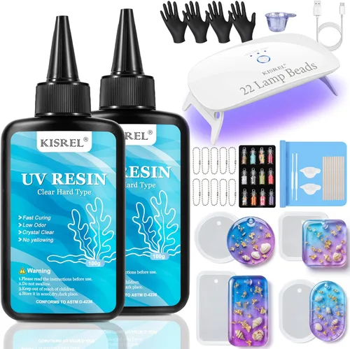 Vista 7 de KISREL - Kit de resina UV de 7.05 oz con luz y moldes, kit de resina de 8