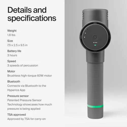 Vista 3 de Hyperice Hypervolt 2 Grey - Con tecnología Quiet Glide, pistola de masaje de percusión de mano 3 velocidades, 5 cabezales intercambiables Ayuda