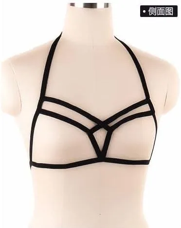 Vista 3 de Lencería elástica sexy para mujer, brasier de jaula sin copas