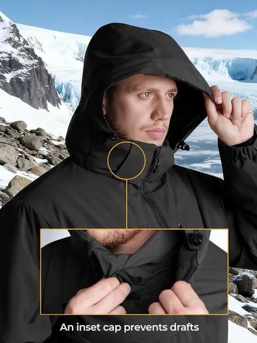 Vista 7 de Men's Winter Insulated Coat Warm Water Resistant Skiing Parka Jacket Fleece Lined Detachable Hood 7 Pockets Work Coat