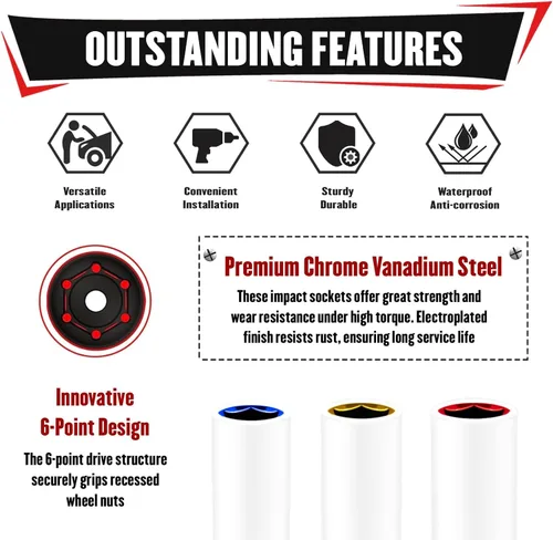 Vista 4 de YIYITOOLS Juego de 3 llaves de tuerca de impacto de 1/2 pulgada, enchufes profundos extra largos de 5.906 in, enchufes de pared delgados de 6 puntos