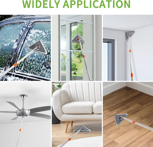 Vista 5 de Trapeador de pared de mango largo de 85 pulgadas, limpiador de pared, poste de extensión de 39 a 85 pulgadas, zócalo giratorio de 360°, herramienta