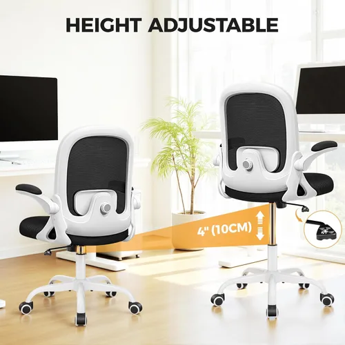 Vista 6 de Primy Silla de escritorio ergonómica con soporte lumbar 3D ajustable y altura, cómoda silla de computadora de malla con reposabrazos abatibles