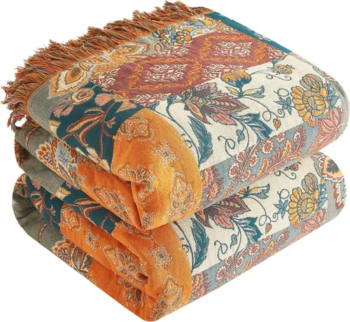 Manta bohemia para cama de 60 x 80 pulgadas, manta tejida 100% algodón para sofá, edredón de muselina ultrasuave de 4 capas con estampado floral de