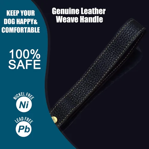 Vista 5 de Correa de cadena dorada para perro de 0.472 pulgadas de ancho, correa de acero inoxidable dorado con eslabones cubanos con mango de cuero