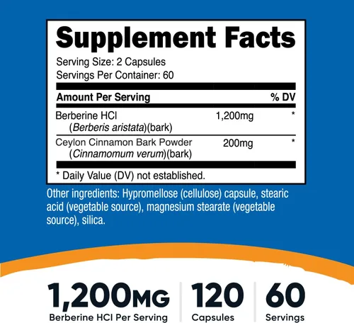 Vista 2 de Nutricost Berberina HCl con cápsulas de canela de Ceilán (120 cápsulas, 60 porciones) - Sin OMG, producto sin animales