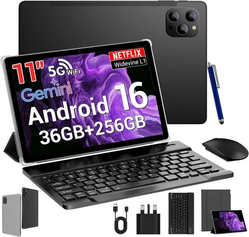 Tablet Android 16 Slim 2026 de 11 pulgadas con teclado, lápiz óptico y mouse, 2K IPS Widevine L1, 36 GB de RAM 256 GB (1 TB TF), 8000 mAh, T615 8