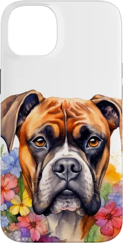 Vista 15 de iPhone 16 Boxer Dog Lovers Flowers Dog Art Design Case