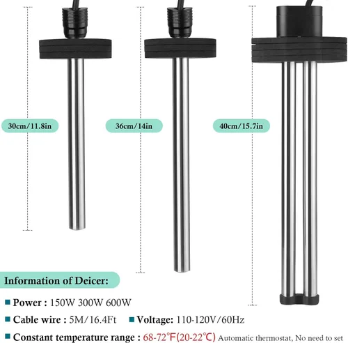 HITOP Calentador de estanque para exteriores, calentador de acuario de 150 W, 300 W, 600 W, para estanques pequeños, descongelador de estanques con