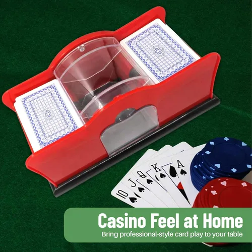 Vista 9 de Evelots Juego de cartas Shuffler - Soporte para 2 cartas de cubierta, sistema de manivela fácil, máquina barajadora de cartas, barajadora de cartas