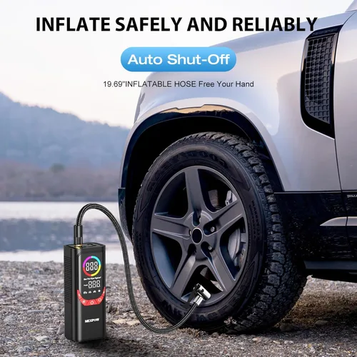 Vista 3 de NEXPOW NP17 Compresor de Aire Portátil, Inflador de Neumáticos Digital de 150 PSI, Inflado Rápido con Apagado Automático, Luz LED, Múltiples