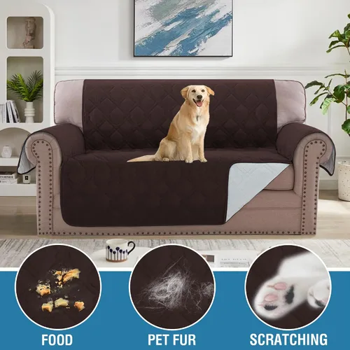 Vista 4 de H.VERSAILTEX Fundas de sofá de 2 plazas para perros, 100 % impermeables, con correas elásticas para mascotas y gatos (sofá biplaza, marrón)