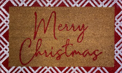 Briarwood Lane Felpudo de fibra de coco de Feliz Navidad, 30 x 18 pulgadas, diseño festivo de Papá Noel, renos y copos de nieve, tapete de
