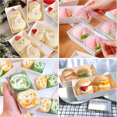 Vista 8 de Ocmoiy Cajas de embutidos de papel con tapas transparentes, paquete de 50 envases desechables para sándwiches, pequeñas cajas de panadería kraft