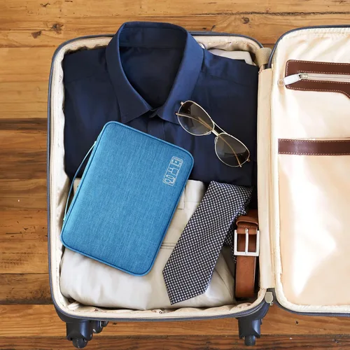 Vista 9 de Bolsa electrónica de accesorios para cables de viaje, bolsa impermeable de doble capa, organizador de electrónica portátil para cable, cable, cable