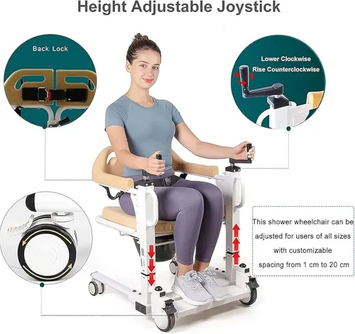 Vista 3 de Silla de transferencia de paciente para el hogar, silla elevadora de transferencia para personas mayores 4 en 1, silla de transferencia portátil