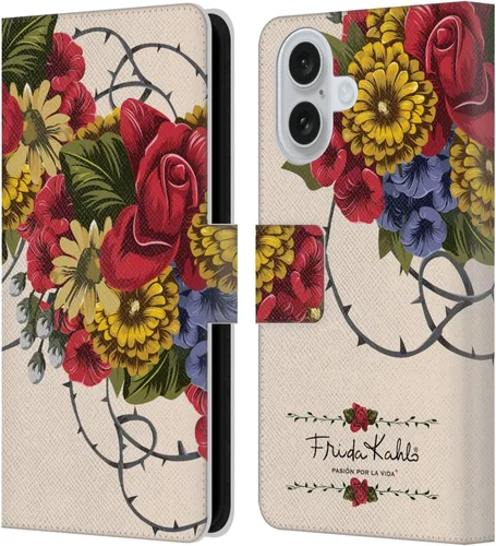 Vista 119 de Head Case Designs Funda con licencia oficial de Frida Kahlo Portrait Red Florals - Funda de piel tipo cartera compatible con Apple iPhone 14 Pro