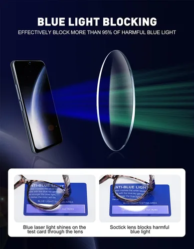 Vista 5 de 5-Pack Reading Glasses Blue Light Blocking, Fashion Square with Comfort Spring Hinges Readers for Women