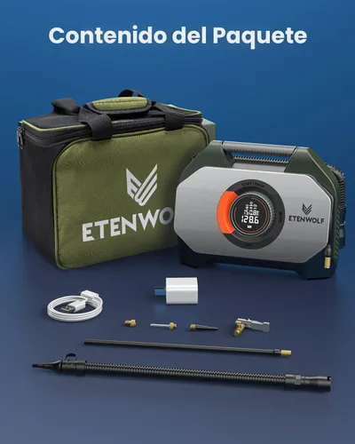 Vista 8 de ETENWOLF VORTEX S7 Inflador de Neumáticos para Vehículo Pesado, Compresor de Aire Portátil para Neumáticos de Coche con 160PSI y Batería de 38400
