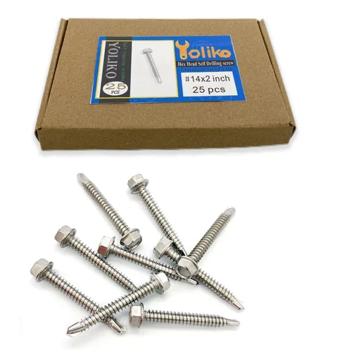 Vista 5 de Tornillos autoperforantes de cabeza hexagonal de arandela #14 x 2 (1" a 3" disponibles), acero inoxidable 410, tornillos Tek de chapa