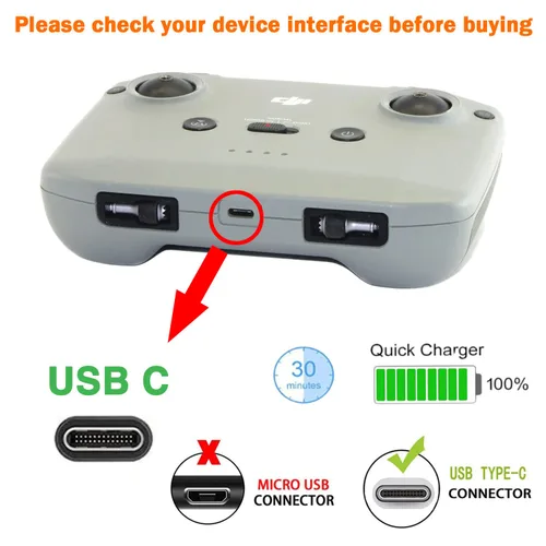 Vista 4 de Cable cargador adaptador de corriente USB C de 5 pies para DJI Mini 2, DJI Air 2S, DJI Mavic 3, DJI Mavic Air 2, controlador inteligente DJI