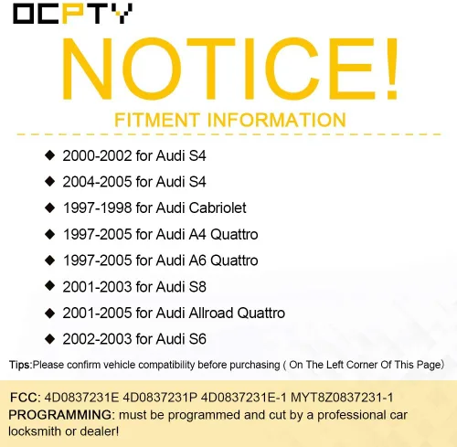Vista 2 de OCPTY 2 llaveros de repuesto para A4 para A4 Quattro para A6 para A6 Quattro para A8 para A8 Quattro para Allroad Quattro para Cabriolet para RS6
