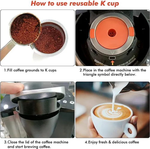 Vista 5 de K Cups reutilizables para Keurig, cápsulas de café reutilizables compatibles con la cafetera de taza única Keurig 1.0 y 2.0, K Cup de acero