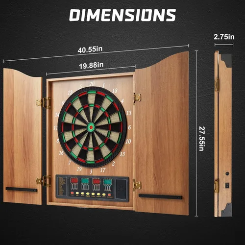 Vista 7 de Dart Board, Decorative Dart Board Cabinet Set [12*Soft Tip Darts], Electronic Dart Board - Wooden Cabinet Doors with Integrated Scoreboard for