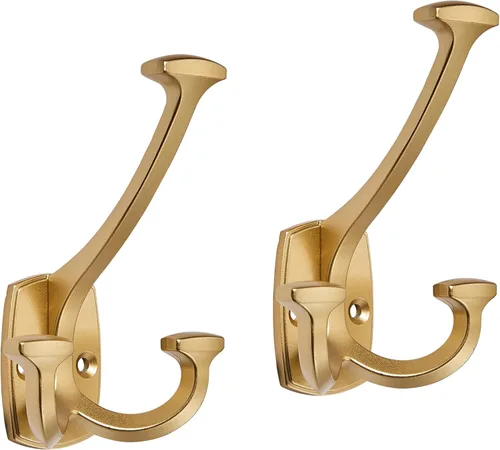 Vista 8 de Ganchos de Bronce Champán Grandes Montados en la Pared, Decorativos, de Acabado Sólido, de Doble Cara, Resistente, para Colgar Abrigos, Batas