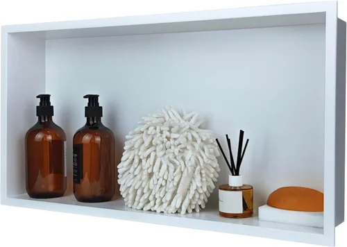 Vista 19 de Nicho de ducha negro mate de 12 x 12 - Almacenamiento de baño listo para azulejos de acero inoxidable para duchas pequeñas