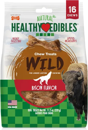 Vista 11 de Nylabone Healthy Edibles WILD - Golosinas naturales masticables para perros, sabor a bisonte, perros pequeños de hasta 20 libras, huesos masticables