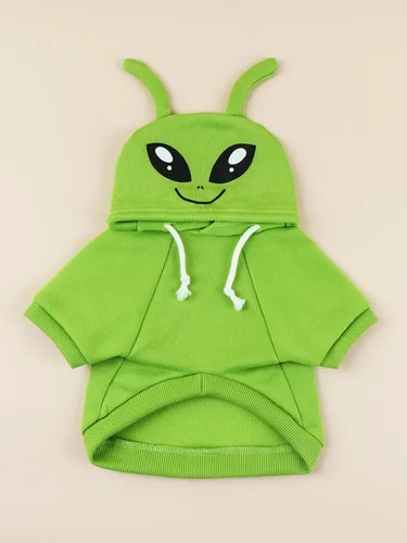 Vista 2 de QWINEE Sudadera con capucha para perro de alienígena, abrigo cálido para cachorros, sudadera para Navidad, Halloween, disfraz de perro, ropa