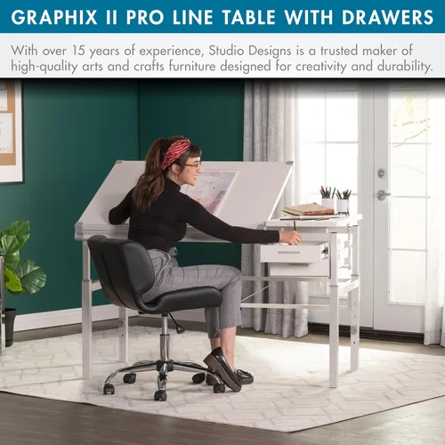 Vista 6 de Studio Designs Graphix II Pro Line - Mesa de dibujo ajustable en altura ajustable, con parte superior inclinable de 39.5 x 30 pulgadas, color blanco