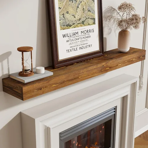 Vista 26 de Marsmiles Repisa de chimenea de 48 pulgadas, manteles de madera rústicos hechos a mano para sobre la chimenea, estantes flotantes montados