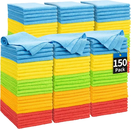 Vista 27 de Toallas de microfibra para automóviles, paquete de 24 paños de limpieza de microfibra, toallas de limpieza de 11.5 x 11.5 pulgadas, absorbentes a