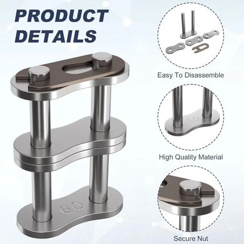 Vista 3 de 2 piezas #60-2/12A-2 cadena de rodillos de doble hebra eslabón maestro, enlace de conector de cadena de acero al carbono ajustable resistente