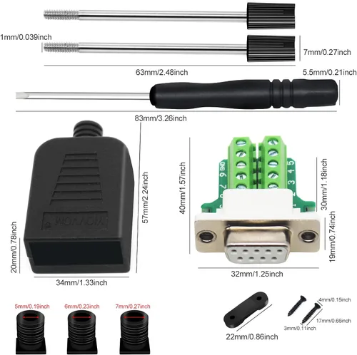 Vista 2 de DB9 Breakout Connector,DB9 RS232 D-SUB Adaptador serie hembra 9-pin puerto blanco adaptador a terminal conector módulo de señal con estuche Set de 4