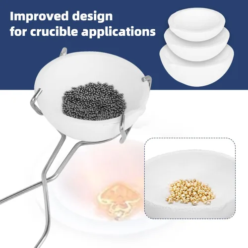 Vista 3 de Juego de 4 tazones de cerámica fundidos pequeños con diseño de crisol de cerámica fundida, oro y plata con pinzas para látigo, mango 2A