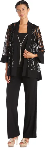 Vista 3 de Conjunto de tres piezas con chaqueta de columpio de lentejuelas y collar desmontable - Petite