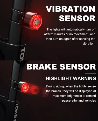 Vista 3 de TOWILD TL05 - Luz trasera para bicicleta, luces traseras de bicicleta con detección de freno inteligente, cable tipo C, impermeable, luces traseras