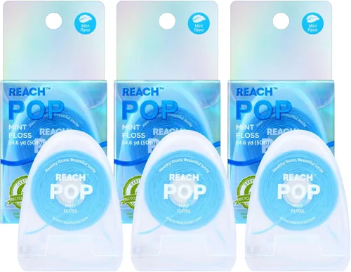 Vista 10 de REACH POP hilo dental, menta, removedor de placa para dientes, resistente al desgarro, cera vegana, libre de crueldad, empaque ecológico, cuidado