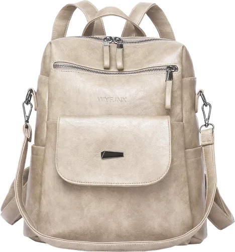 Mochila de cuero sintético para mujer, diseño multiusos de moda, bolso de mano para damas, bolsa de hombro, mochila de viaje, Beige