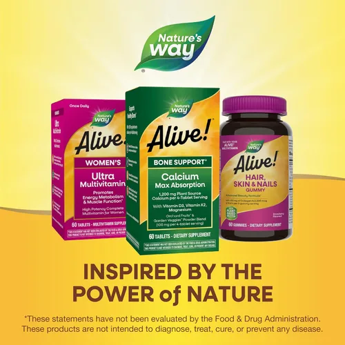 Vista 8 de Nature's Way ¡Alive! Tabletas de apoyo óseo de calcio*, suplemento de calcio de máxima absorción con vitaminas D3, K2 y magnesio, promueve la salud