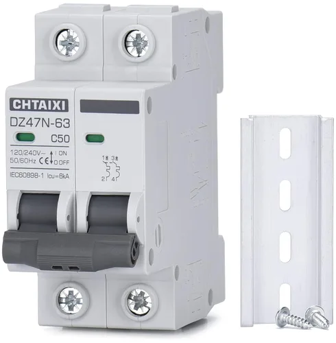 Vista 15 de Interruptor de Circuito en Miniatura AC, Interruptor de Circuito de 6 Amp 120V/240V de 2 Polos para Montaje en Riel DIN, Desconexión de CA Solar